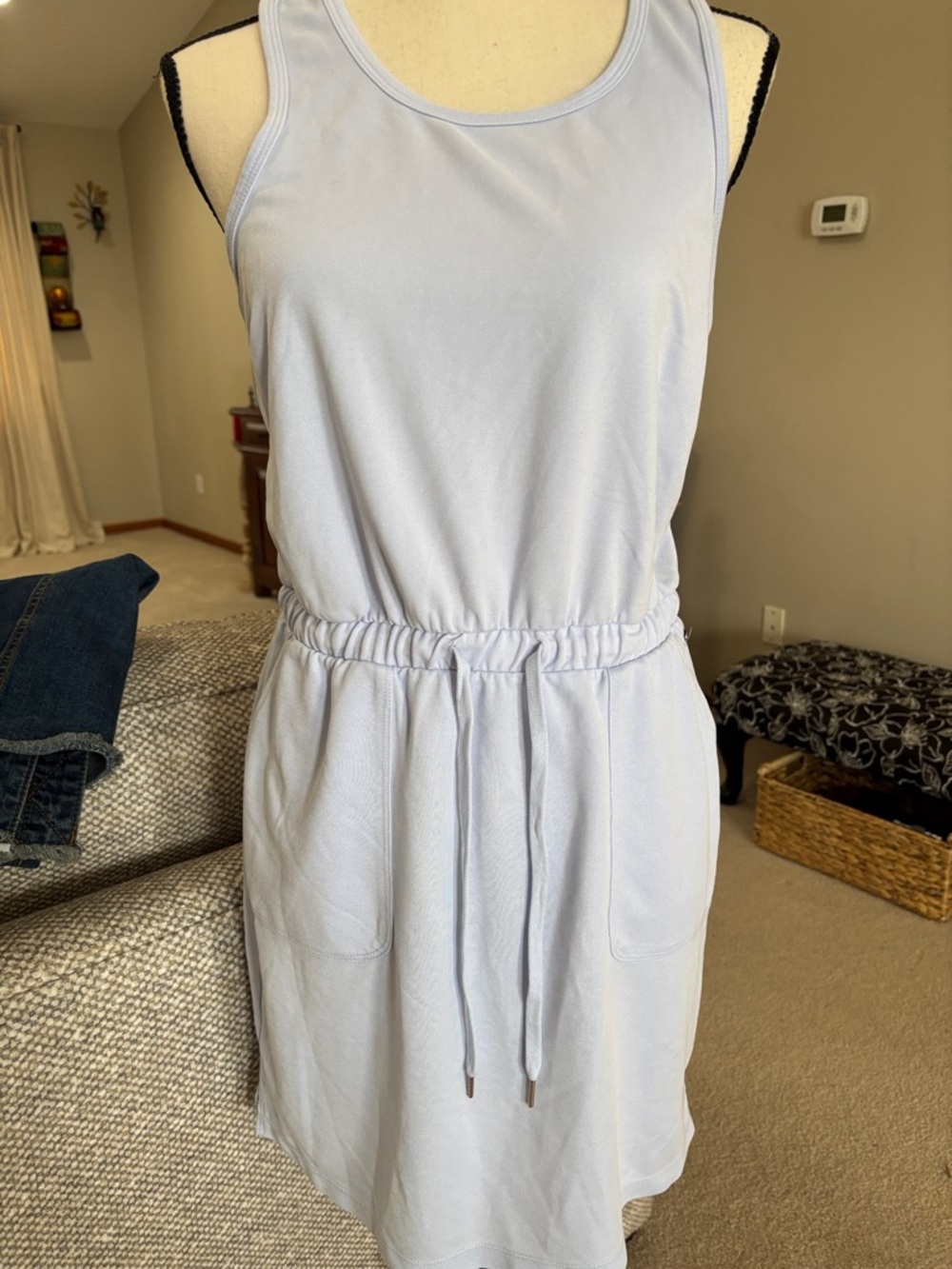 Cala light Blue Sleeveless Drawstring Pocket Dress